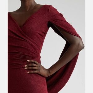 Chiara Boni Akeem Sugar Shimmer Cape Dress in Garnet in Red
